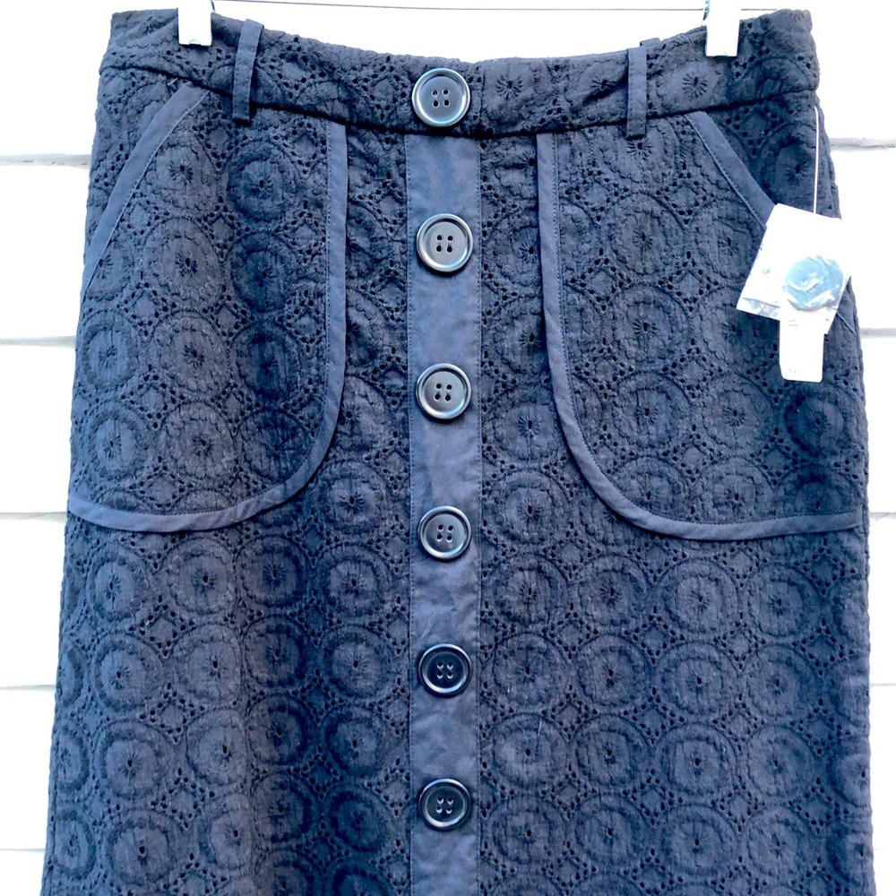 Worthington Black Eyelet Button-Up Skirt NWT 4